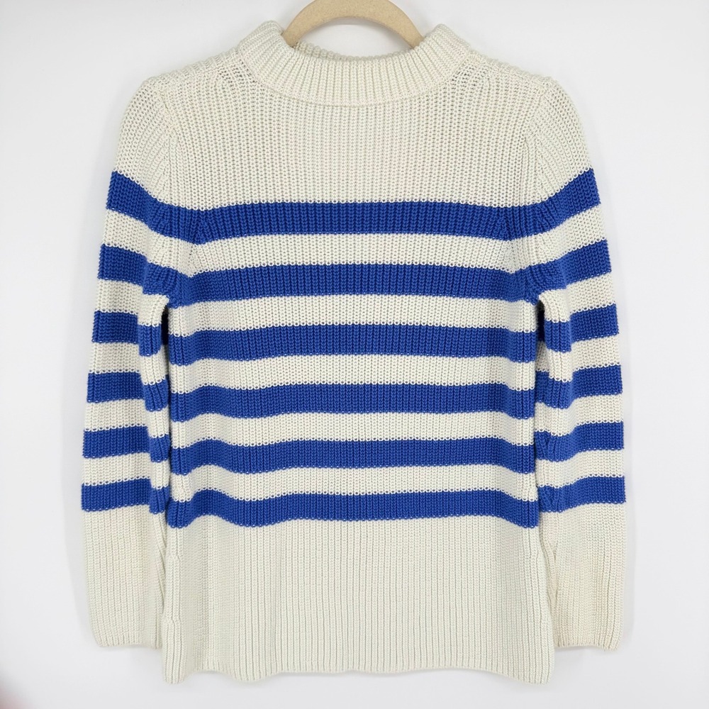 Talbots Breton Stripe Cotton Mock Neck Sweater Size Small Blue White Nautical